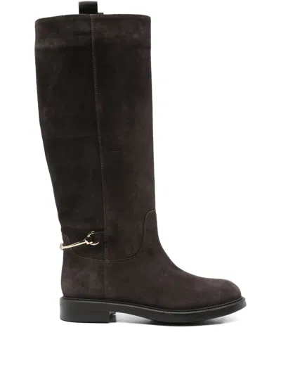 Doucal's Suede Buckle-detail Boots In Brown