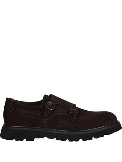 Doucal's Suede Leather Double Monk Shoes In Brown