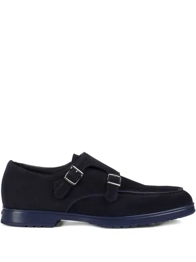 Doucal's Suede Double-buckle Monk Shoes In Blue