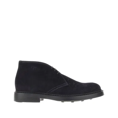 Doucal's Suede Leather Laced Shoes In Blue