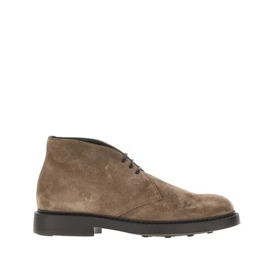 Doucal's Suede Leather Laced Shoes In Gray