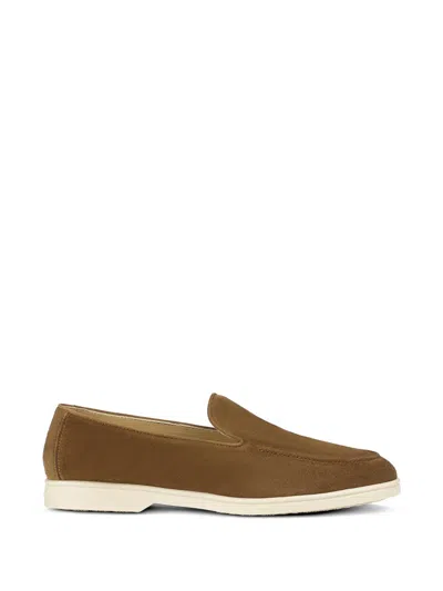 Doucal's Brown Suede-like Texture Calf Leather Loafers
