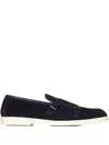 Doucal's Navy Blue Suede Double Monk Strap Loafers Wit In Blue
