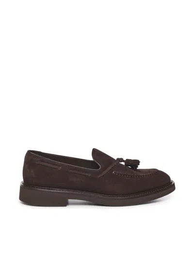 Doucal's Brown Suede Tassel Loafers In Black