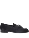 Doucal's Refined Black Calfskin Moccasin Loafers In Blue