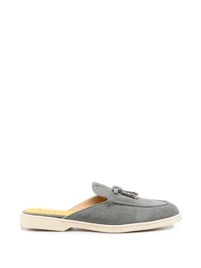 Doucal's Tassel Suede Mules In Gray