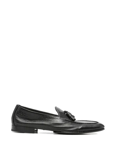 Doucal's Tassel-detail Grained-leather Loafers In Black