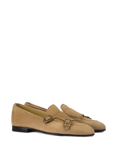 Doucal's Teddy Suede Double-buckle Loafers In Brown