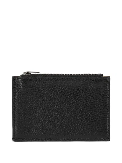 Doucal's Tumbled Leather Zip Card Holder In Black