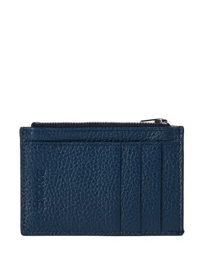 Doucal's Tumbled Leather Zip Card Holder In Blue