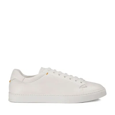 Doucal's White Minimalist Taupe Calf Leather Rubber Sole Sneakers