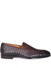 Doucal's Brown Pull On Loafers In Woven Leather Man