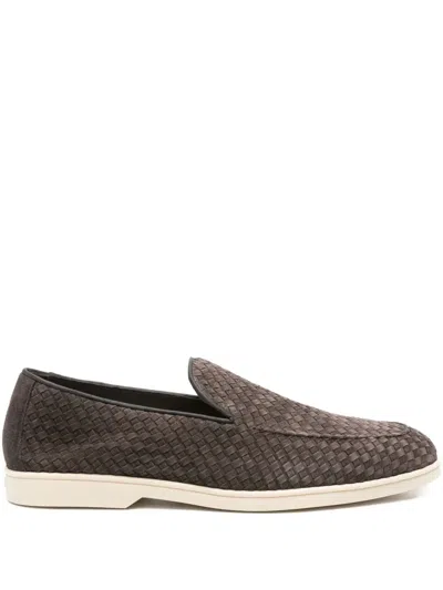 Doucal's Woven Suede Loafers In Brown