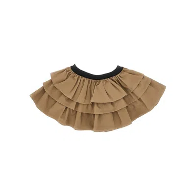 Doudou Kids' Gabardine Flounced Mini Skirt In Brown