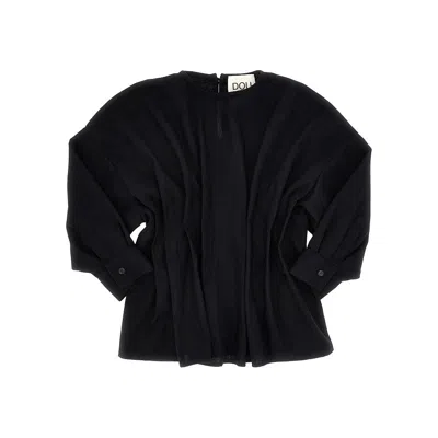 Doudou Kids' Pleated Waist Flannel Top In Black