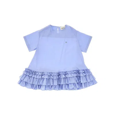 Doudou Ruffled Cotton Mini Dress Kids In Blue