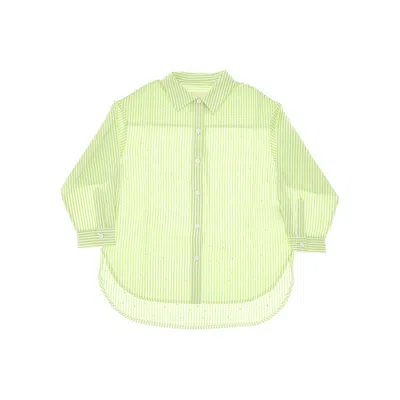Doudou Strass-embellished Striped Oversized Shirt Kids In Green