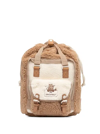 Doughnut Fleece-texture Bear-embroidered Backpack In Brown