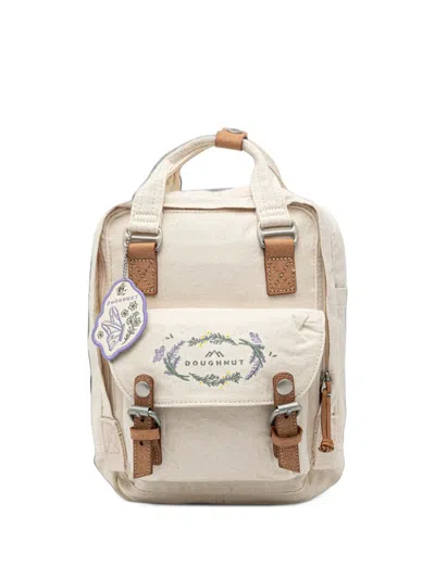 Doughnut Mini Macaroon Floral-embroidered Buckle-fastening Backpack In White