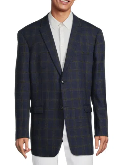 Douglas & Grahame Men's Slim Fit Plaid Wool Blazer In Navy