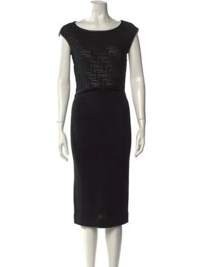Pre-owned Douglas Hannant Bateau Neckline Midi Length Dress In Black
