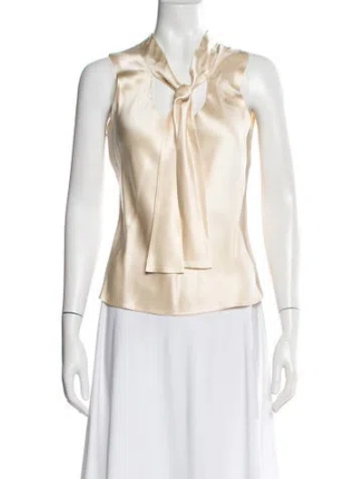 Pre-owned Douglas Hannant Silk Tie Neck Blouse In Neutral