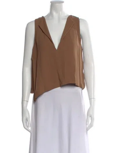 Pre-owned Douglas Hannant Silk V-neck Top In Brown