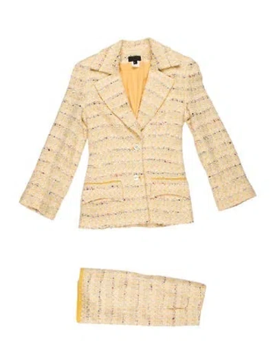 Pre-owned Douglas Hannant Tweed Pattern Skirt Suit In Yellow