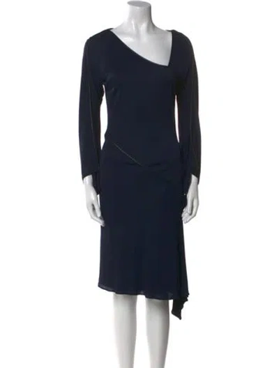 Pre-owned Douglas Hannant V-neck Midi Length Dress In Blue