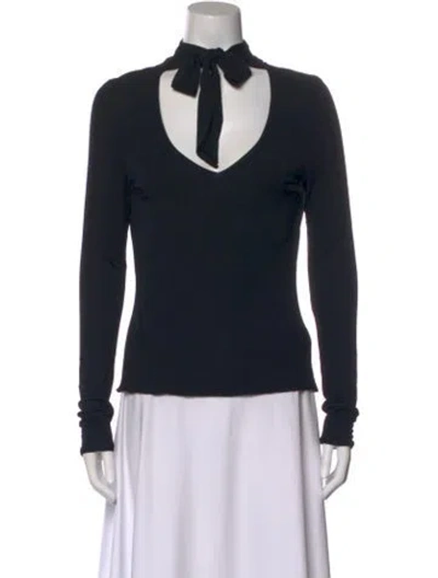 Pre-owned Douglas Hannant Wool Tie Neck Top In Black