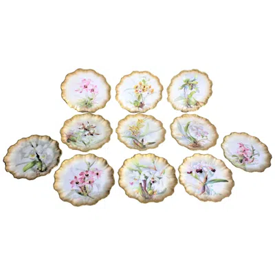 Pre-owned Doulton Burslem Set Of Antique Hand Painted D. Dewsberry Iris Cabinet Plates For  In Sand