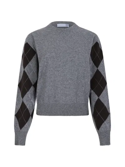 Douuod Argyle-pattern Long-sleeve Sweater In Gray