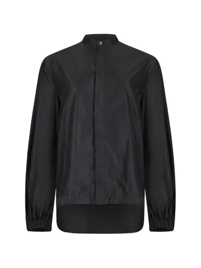 Douuod Band-collar High-low Shirt In Black