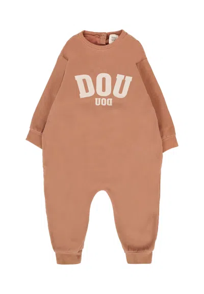 Douuod Beige Babygrow For Baby Girl With Logo In Brown