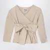 Douuod Beige Crossover Cardigan With Bow