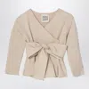 Douuod Beige Crossover Cardigan With Bow