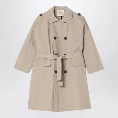 Douuod Beige Double-breasted Trench Coat In Nylon