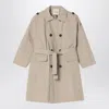 Douuod Beige Double-breasted Trench Coat In Nylon