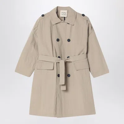 DOUUOD DOUUOD BEIGE DOUBLE BREASTED TRENCH COAT IN NYLON