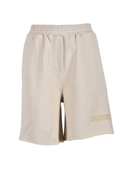 Douuod Beige Elastic Cotton Shorts In Multi