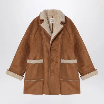 Douuod Beige Faux Suede Coat In Brown