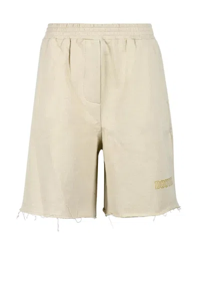Douuod Beige Frayed Cotton Shorts In Neutral