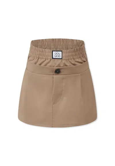 Douuod Kids' Beige Shorts For Girl With Logo Patch In Brown