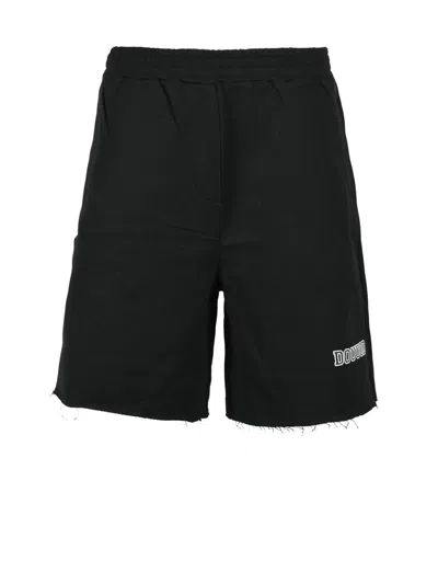 Douuod Black Cotton Raw-hem Shorts
