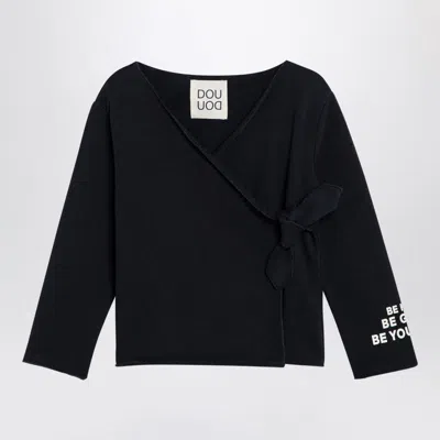 Douuod Blue Cotton Crossover Cardigan