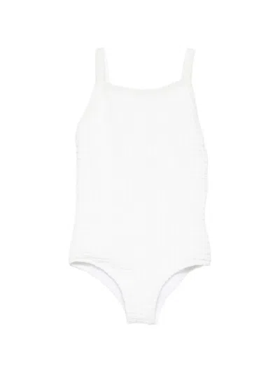 Douuod Kids' Bow-detail Textured Swimsuit In White