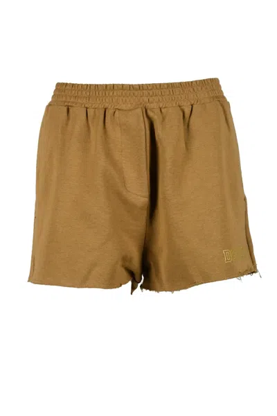 Douuod Brown Elastic Cotton Shorts