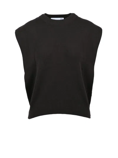 Douuod Brown Wool-blend Ribbed Vest In Black