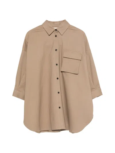 Douuod Kids' Button-up Chest-pocket Cotton Shirt Dress In Neutral