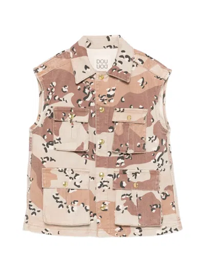 Douuod Kids' Camouflage-print Gilet In Brown